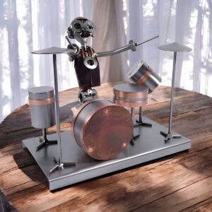 Statuette artisanale en métal représentant un batteur, idée cadeau musique