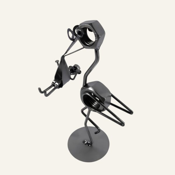Figurine cigogne avec bébé en métal