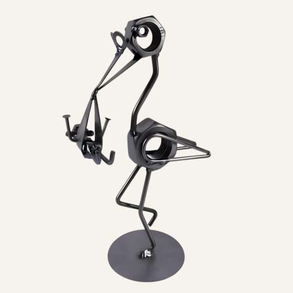 Figurine cigogne avec bébé en métal