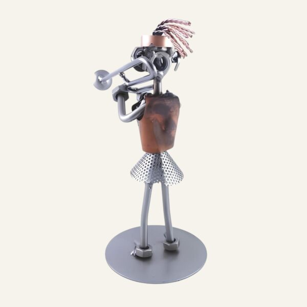 Figurine tromboniste femme en métal