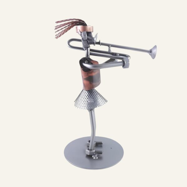 Figurine tromboniste femme en métal