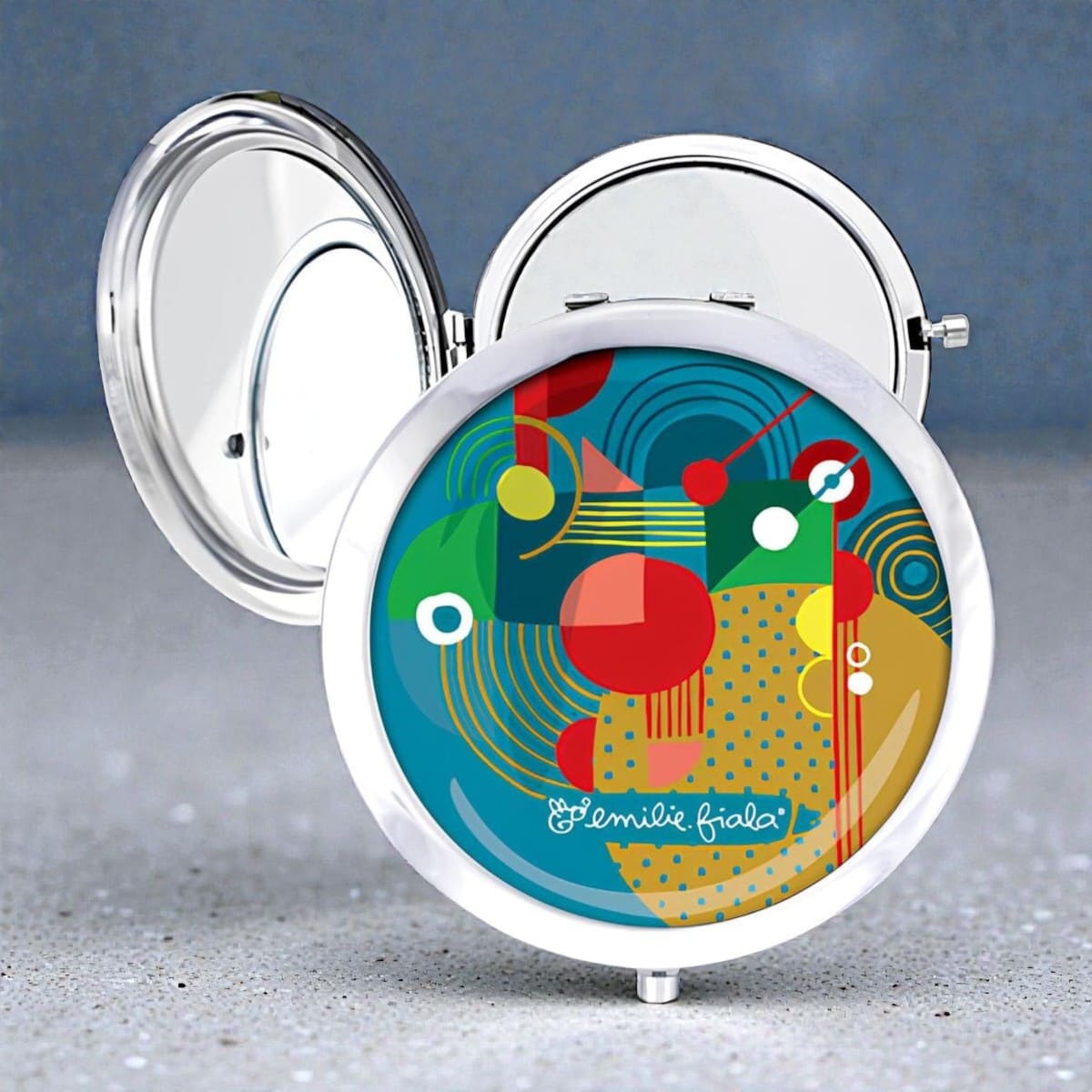 Miroir de poche - Woodstock 3 Un miroir de poche rond avec un dessin original modèle woodstock