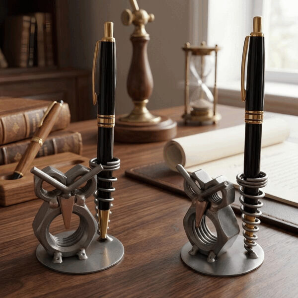 Porte stylo Hibou en métal - Décoration de bureau
