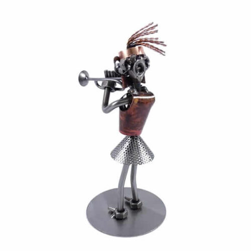 Statuette trompettiste femme en métal