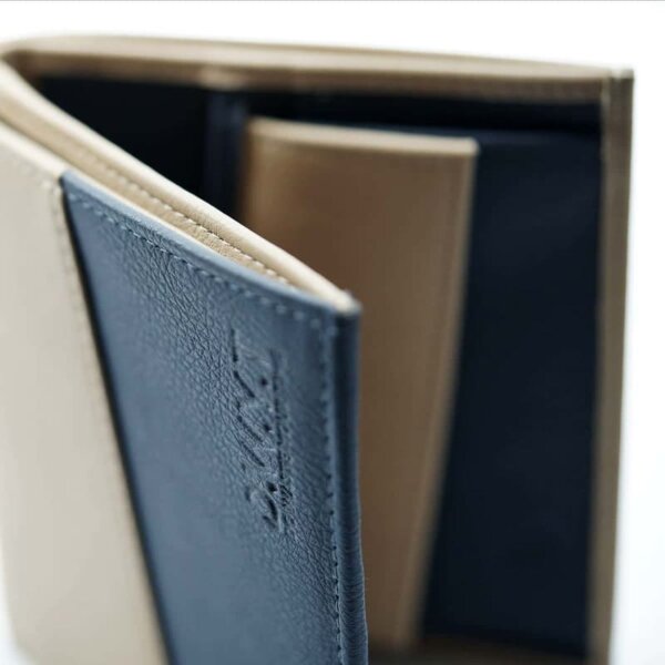Portefeuille homme - Cuir de pomme - Beige/Bleu - RFID