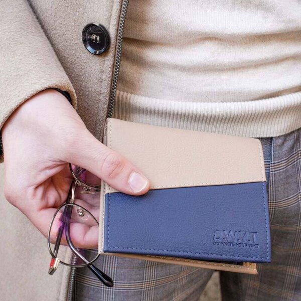 Portefeuille homme - Cuir de pomme - Beige/Bleu - RFID
