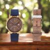 Montre en bois homme D.W.Y.T à mouvement Quartz avec bracelets bleu | Passions Cadeaux