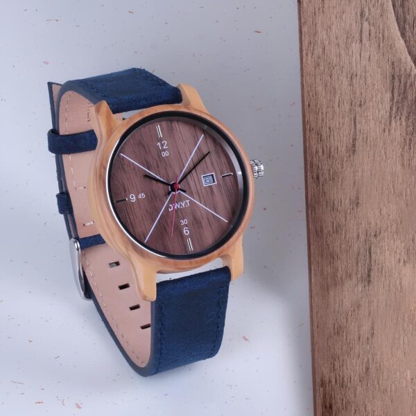 Montre en bois homme D.W.Y.T à mouvement Quartz avec bracelets bleu | Passions Cadeaux