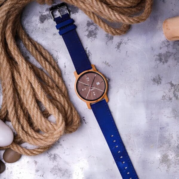 Montre en bois homme D.W.Y.T à mouvement Quartz avec bracelets bleu | Passions Cadeaux