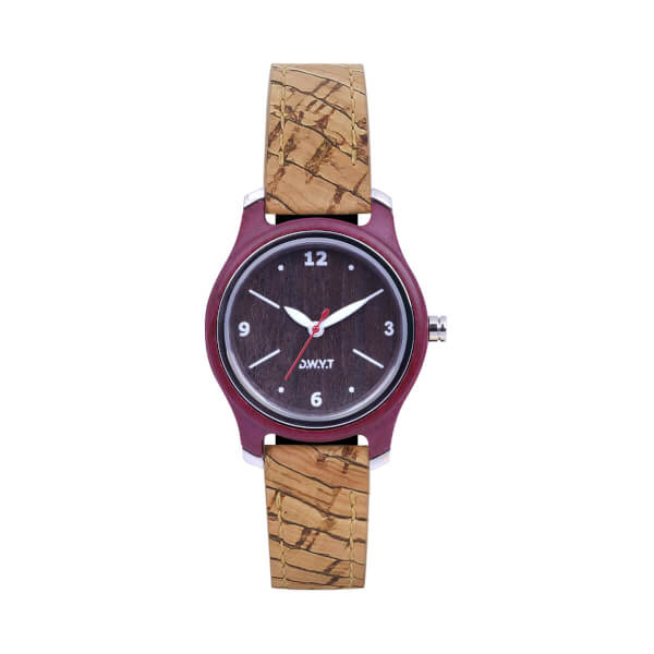 Montre Femme en Bois Cuir de pomme - Petra - Marron - DWYT 12