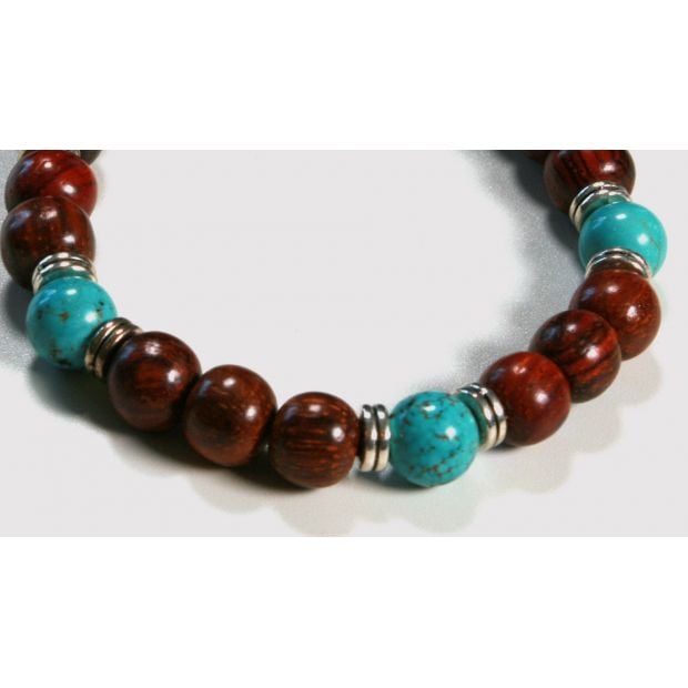 Bracelet élastique femme Kenzo bois et perles turquoise ✔️