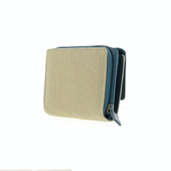 Petit portefeuille femme cuir et toile bleu RFID