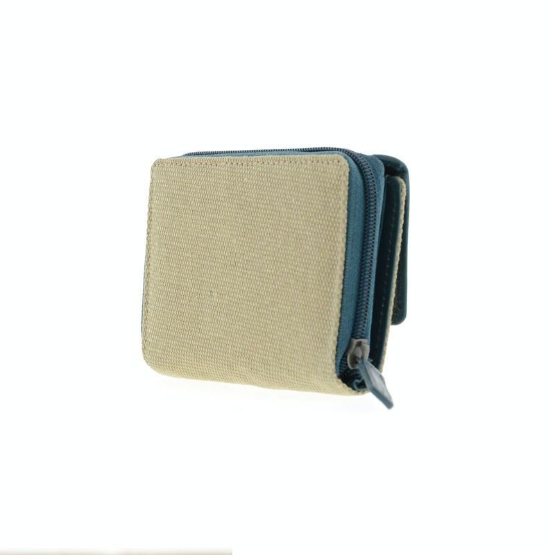 Petit portefeuille femme cuir et toile bleu-RFID 8