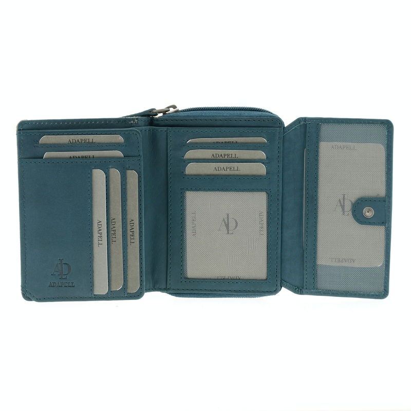 Petit portefeuille femme cuir et toile bleu-RFID 14