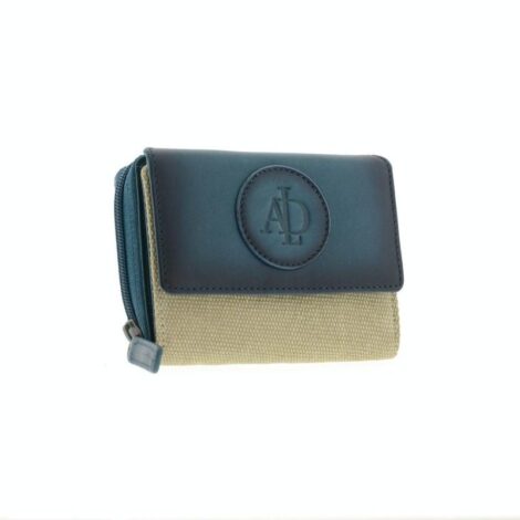 Petit portefeuille femme cuir et toile bleu RFID