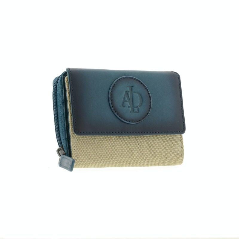 Petit portefeuille femme cuir et toile bleu-RFID 2