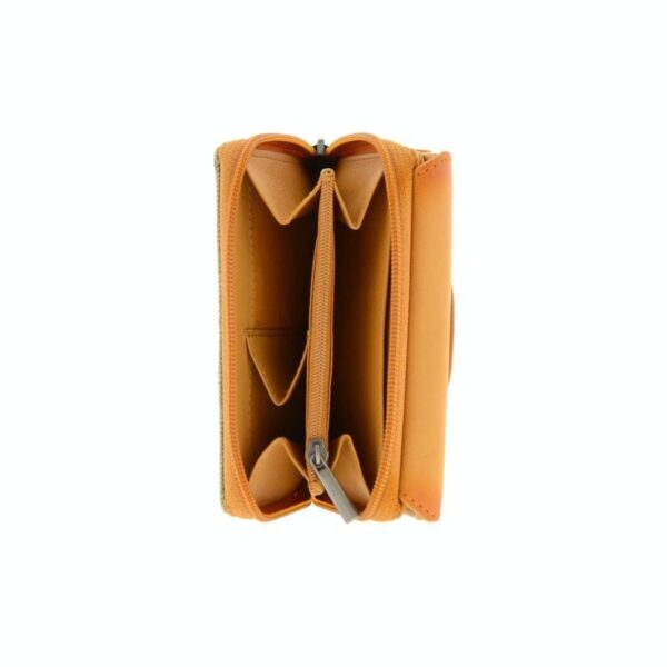 Petit portefeuille femme cuir et toile orange RFID