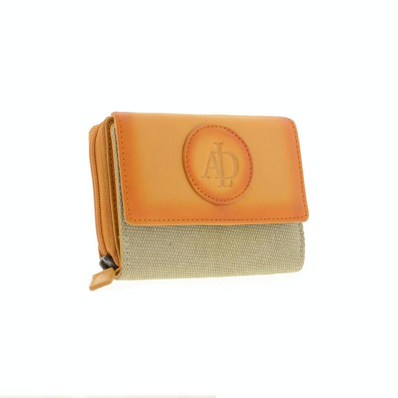 Petit portefeuille femme cuir et toile orange RFID