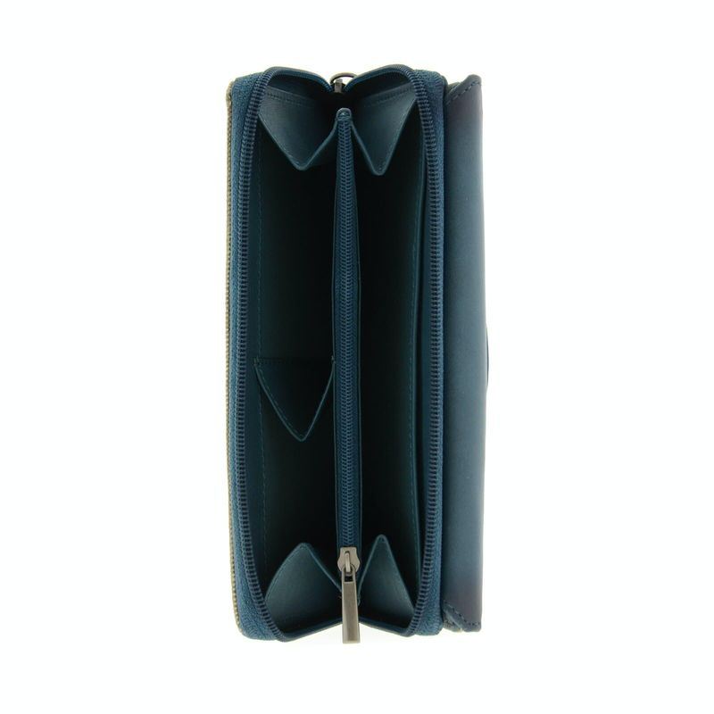 Grand portefeuille femme bleu en cuir et toile 11