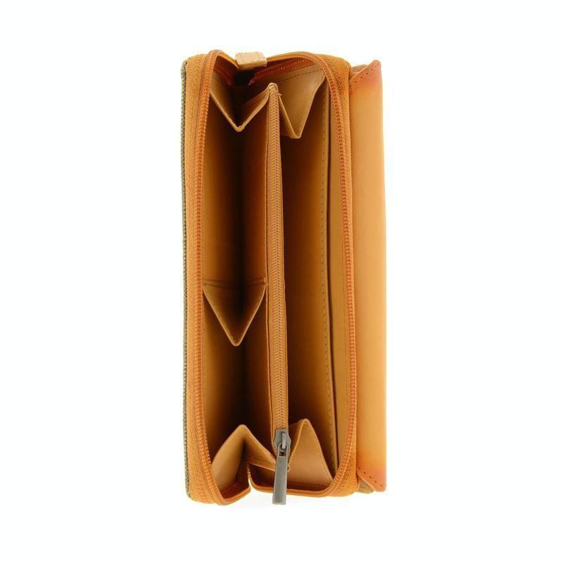 Grand portefeuille femme orange en cuir et toile 11