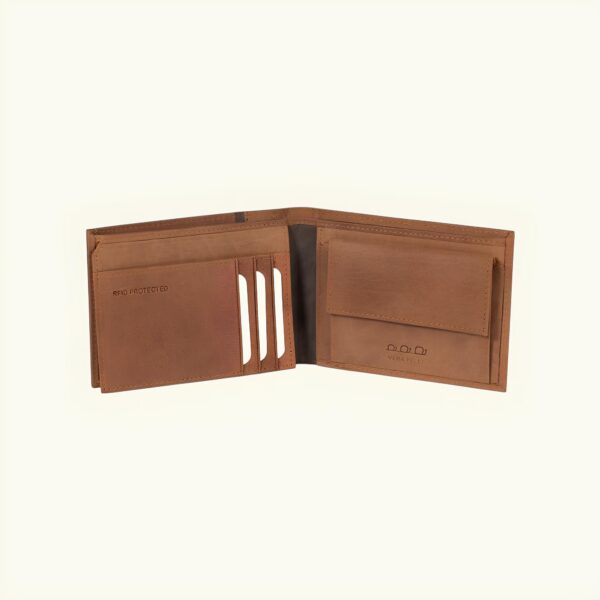 Portefeuille en cuir horizontal - Marron - Protection anti-RFID
