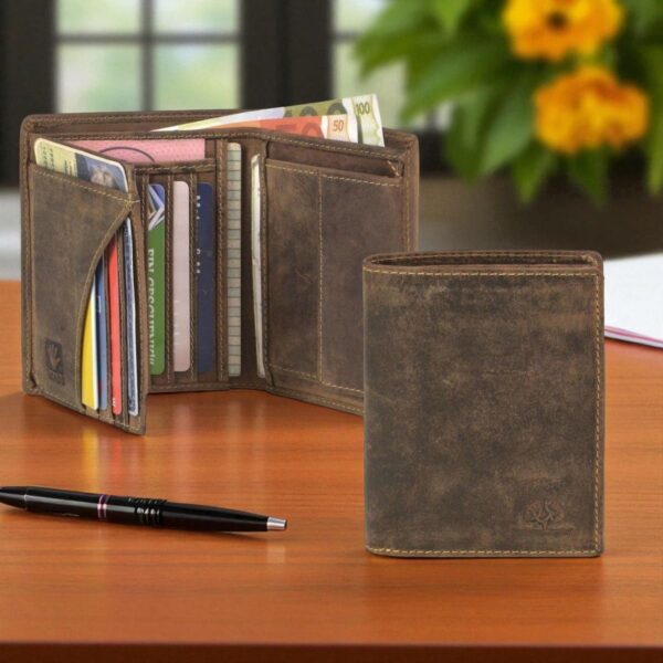 Portefeuille vertical homme en cuir 9x12,5cm marron antique
