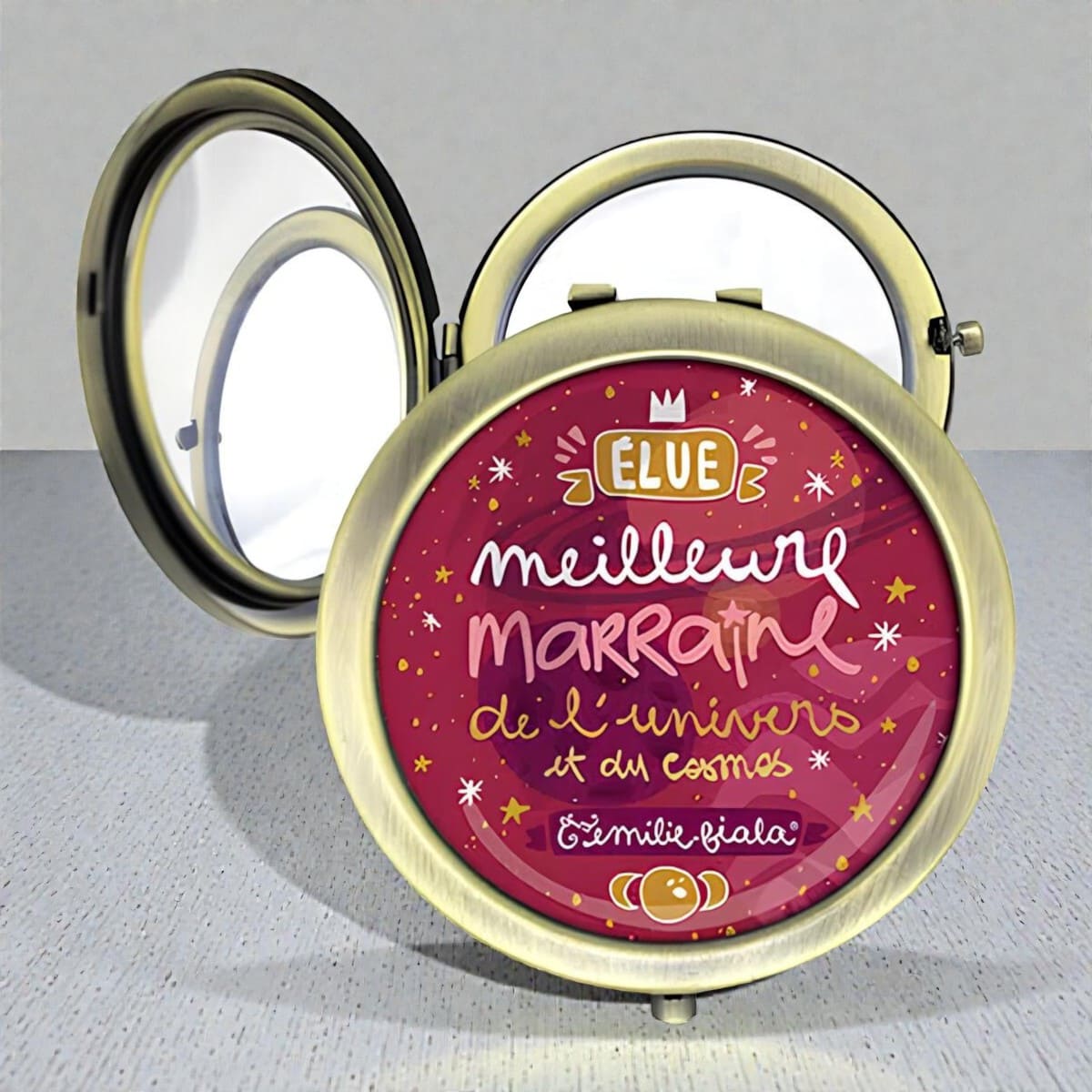 Miroir de poche Elue meilleure Marraine 3 Un miroir de poche rond avec un message tendre Elue meilleure Marraine