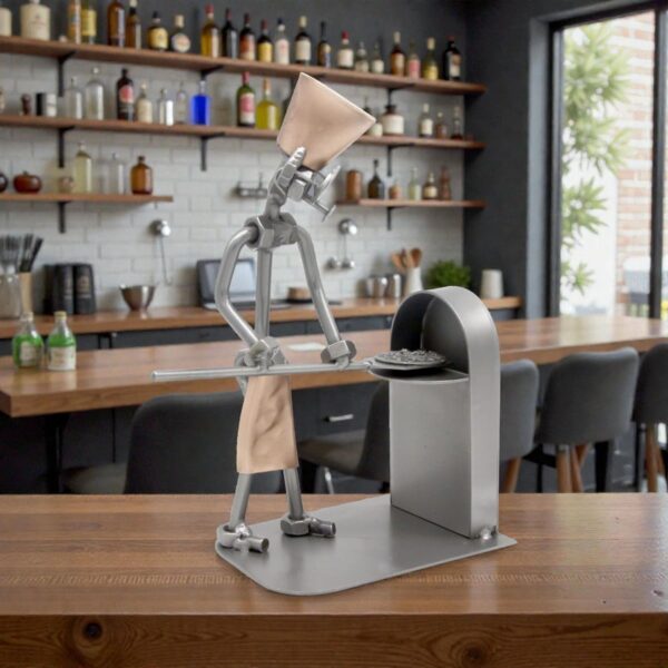 Cadeau pizzaiolo - Figurine pizzaiolo en métal de hauteur 20 cm